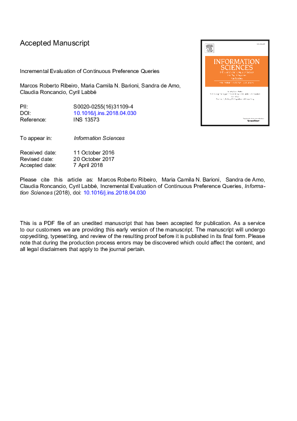 (PDF) Incremental evaluation of continuous preference queries
