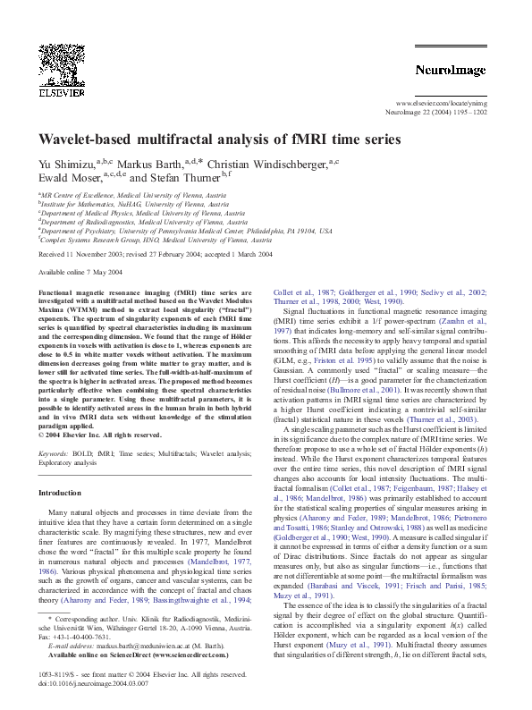 (PDF) Wavelet-based multifractal analysis of fMRI time series