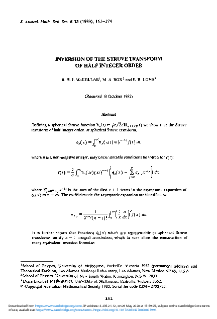 (PDF) Inversion of the Struve transform of half integer order | Michael ...