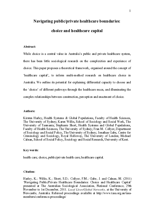 (PDF) Navigating public/private healthcare boundaries: choice and ...