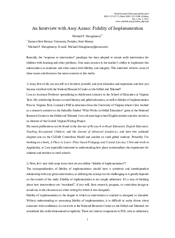 (PDF) An Interview with Amy Azano: Fidelity of Implementation