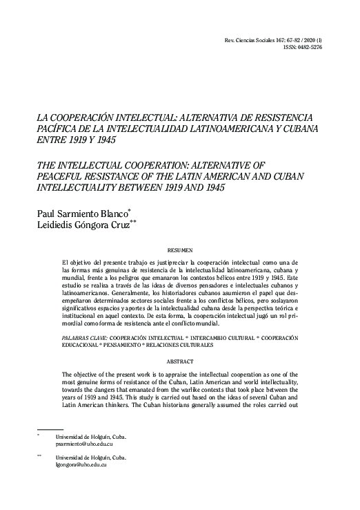 (PDF) La Cooperación Intelectual: Alternativa De Resistencia Pacífica ...