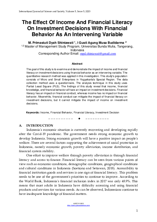 (PDF) The Effect Of Income And Financial Literacy On Investment ...