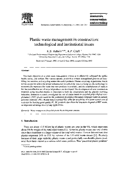 (PDF) Plastic waste management in construction: technological and ...