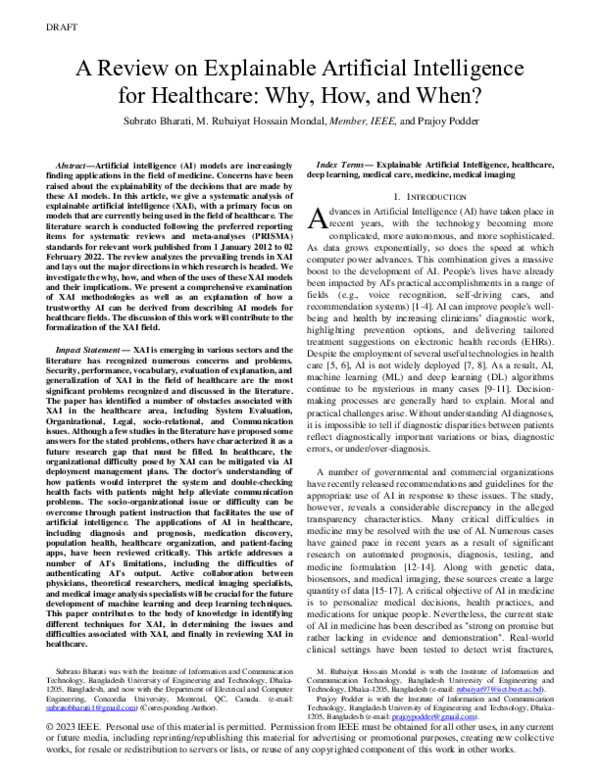 (PDF) A Review on Explainable Artificial Intelligence for Healthcare ...