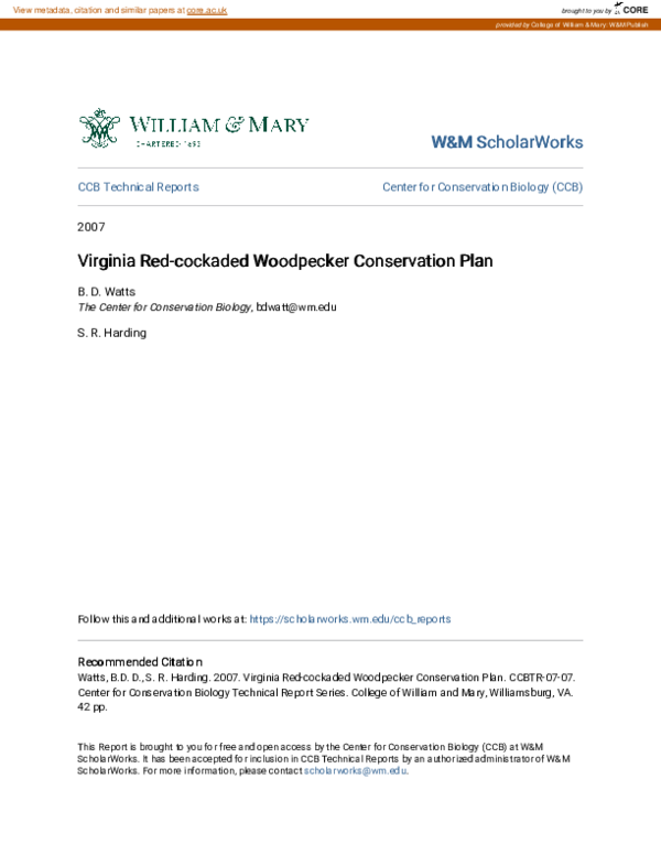 (PDF) Virginia Red-cockaded Woodpecker Conservation Plan | Bryan Watts