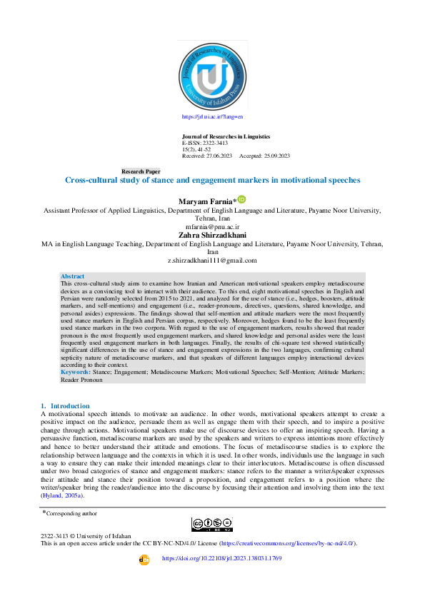 (PDF) Cross-cultural study of stance and engagement markers in ...
