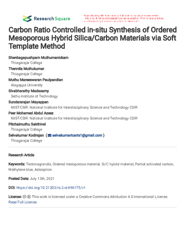 (PDF) Carbon Ratio Controlled in-situ Synthesis of Ordered Mesoporous ...