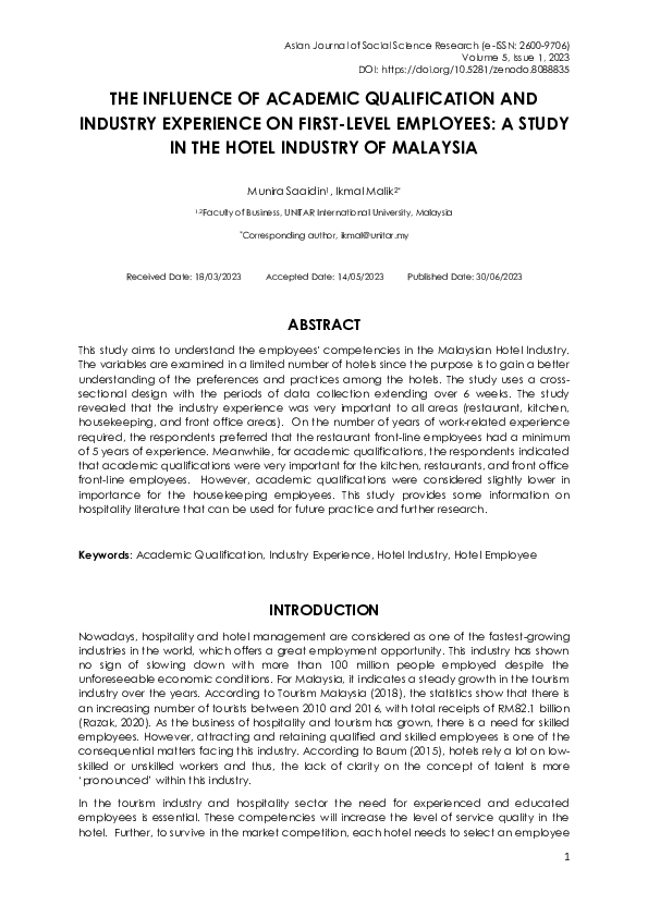 (PDF) The Influence of Academic Qualification and Industry Experience ...