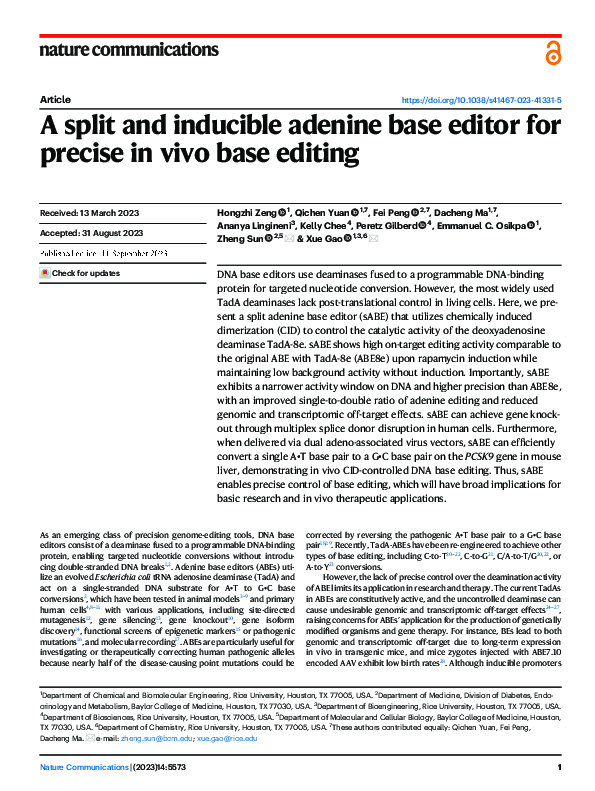 (PDF) A split and inducible adenine base editor for precise in vivo ...