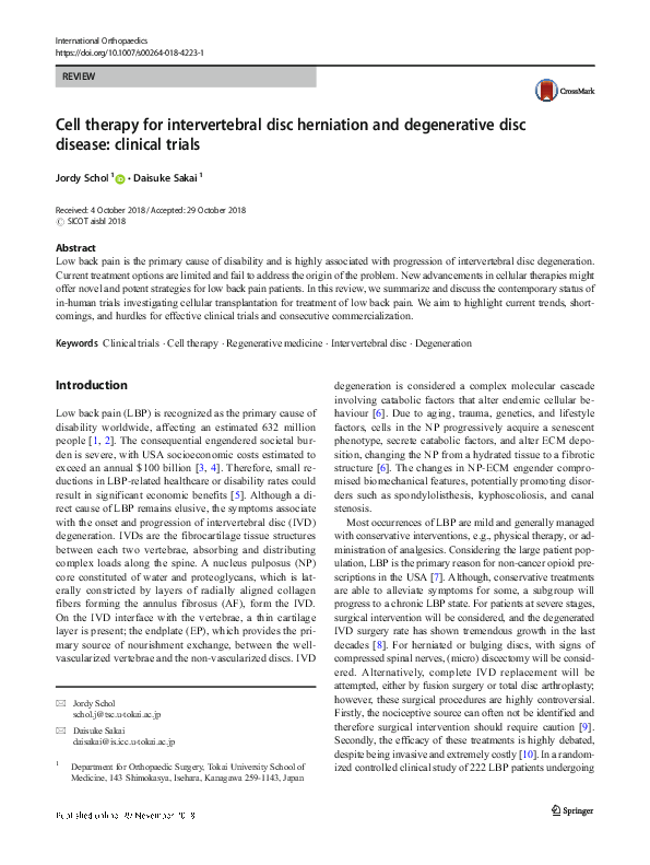 (PDF) Cell therapy for intervertebral disc herniation and degenerative ...