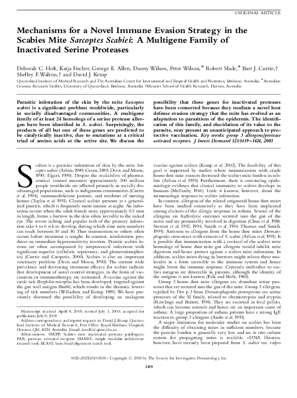 (PDF) Mechanisms for a Novel Immune Evasion Strategy in the Scabies ...
