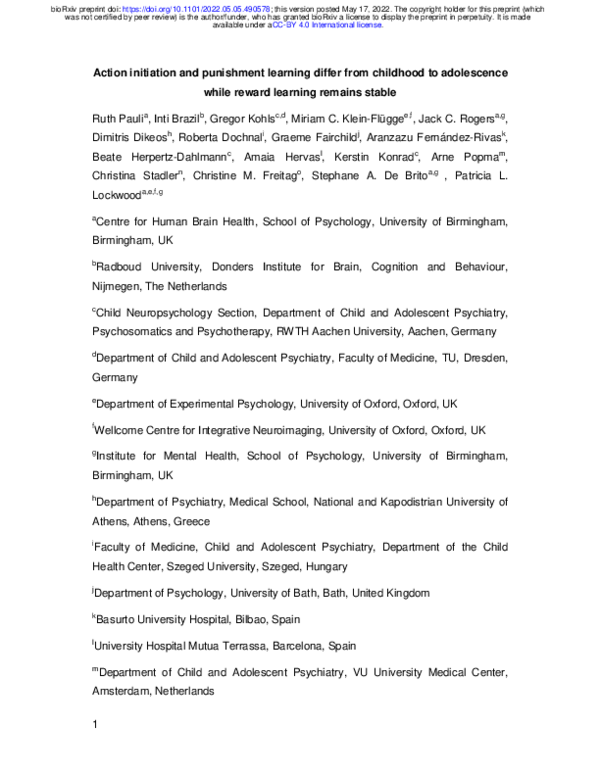 (PDF) Action initiation and punishment learning differ from childhood ...