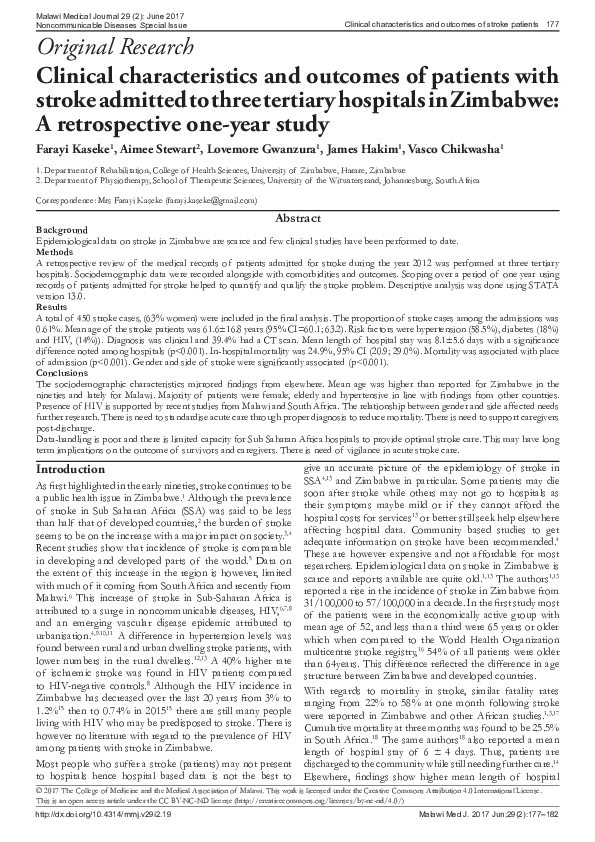 (PDF) Clinical characteristics and outcomes of patients with stroke ...