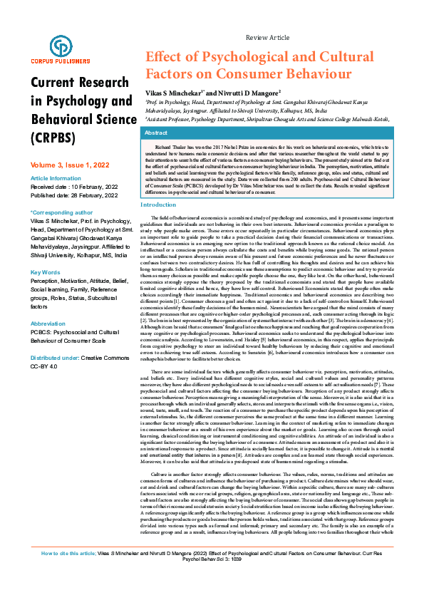 (PDF) Effect of Psychological and Cultural Factors on Consumer Behaviour
