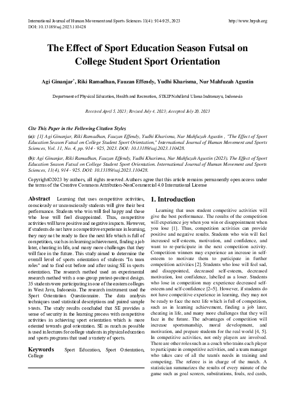 (PDF) The Effect of Sport Education Season Futsal on College Student ...