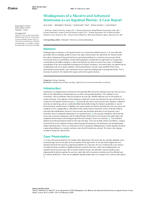(PDF) Misdiagnosis of a Massive and Advanced Seminoma as an Inguinal ...