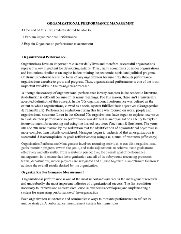 (DOC) ORGANIZATIONAL PERFORMANCE MANAGEMNT