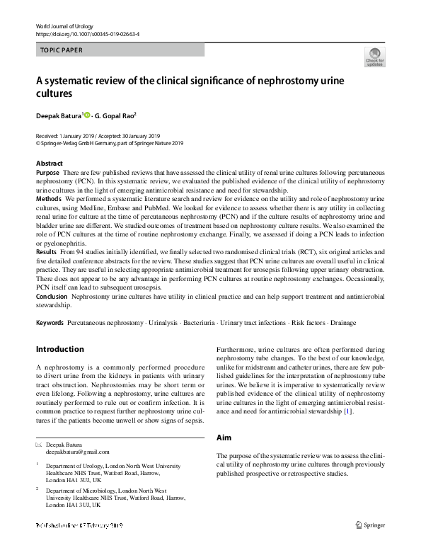 (PDF) A systematic review of the clinical significance of nephrostomy ...
