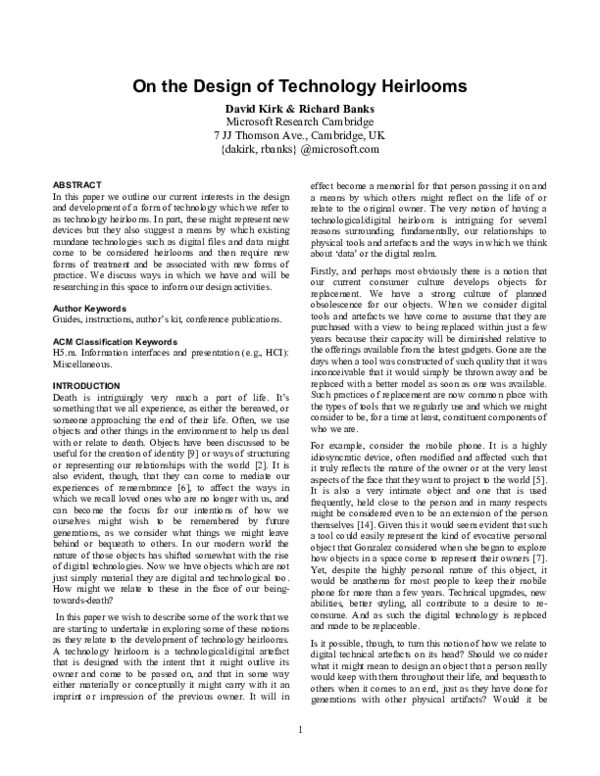 On the design of technology heirlooms