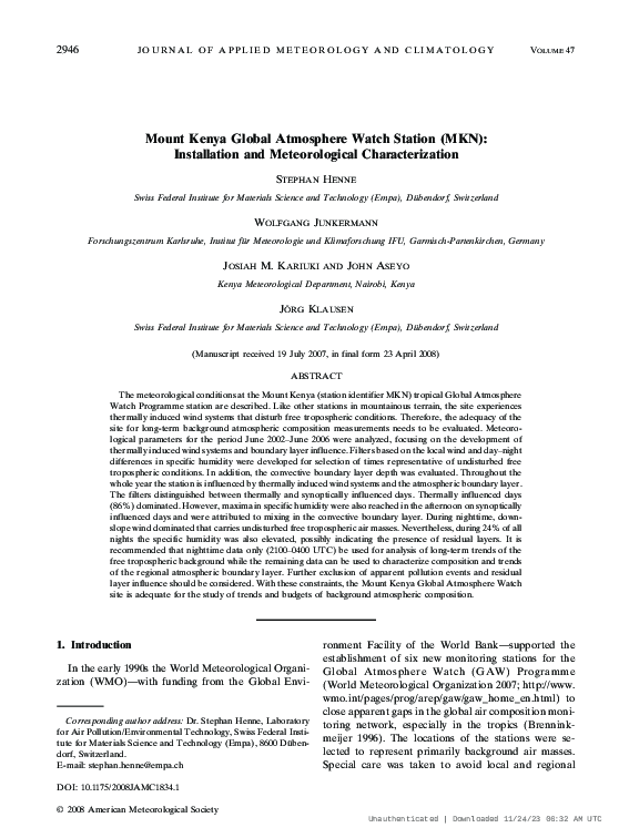 (PDF) Mount Kenya Global Atmosphere Watch Station (MKN): Installation ...