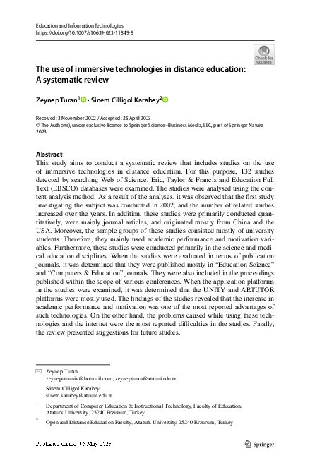 (PDF) The use of immersive technologies in distance education: A ...