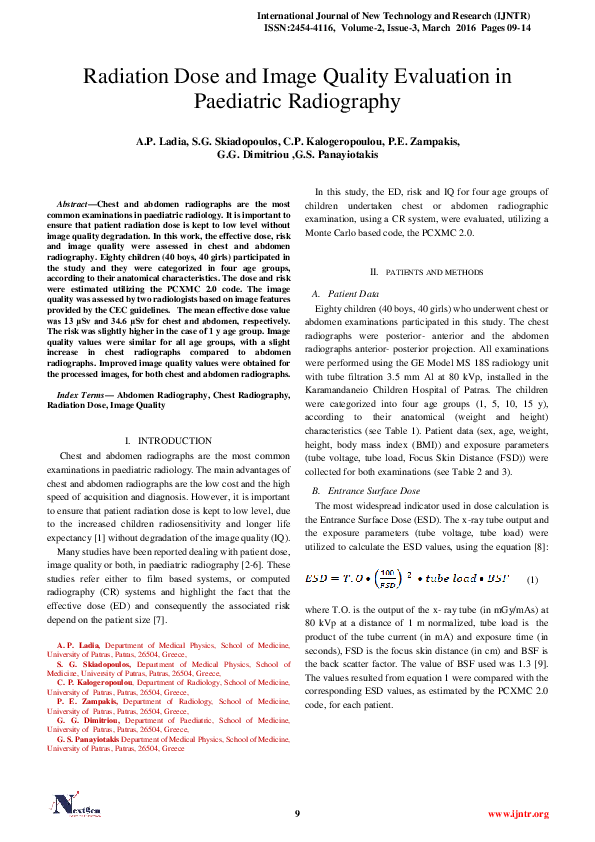 (PDF) Radiation Dose and Image Quality Evaluation in Paediatric Radiography