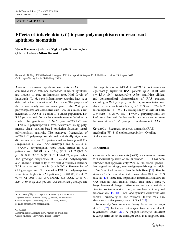 (PDF) Effects of interleukin (IL)-6 gene polymorphisms on recurrent ...