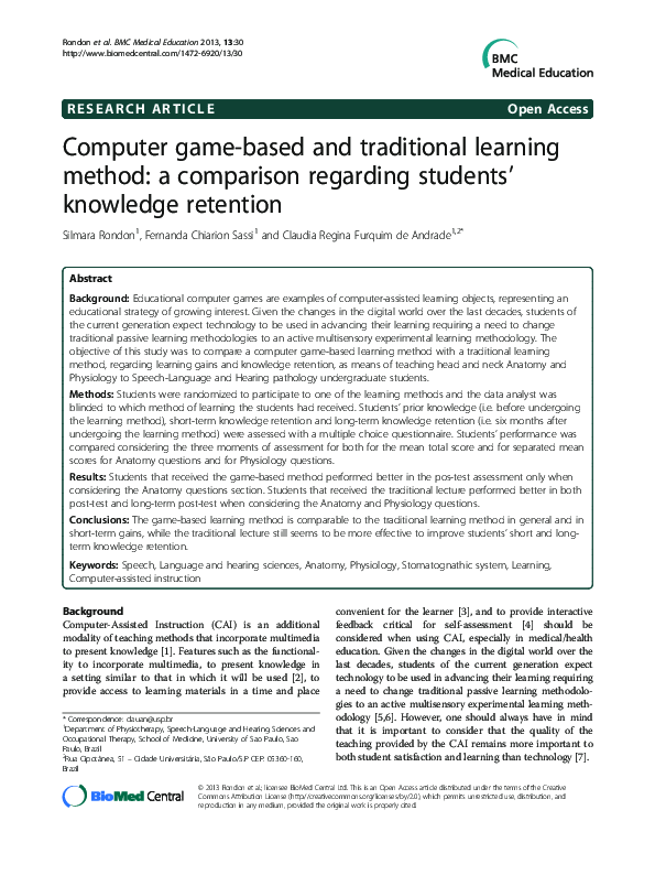 (PDF) Computer game-based and traditional learning method: a comparison ...