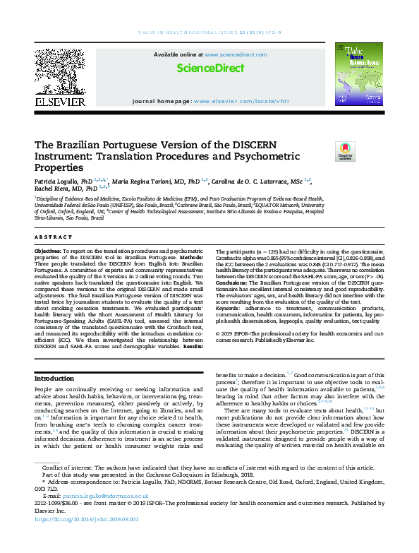 (PDF) The Brazilian Portuguese Version of the DISCERN Instrument ...