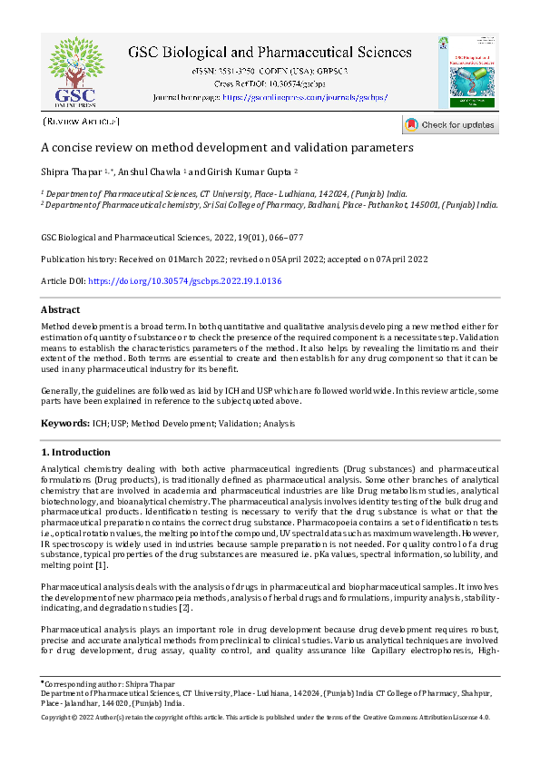(PDF) A concise review on method development and validation parameters