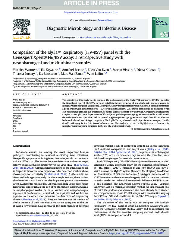 (PDF) Comparison of the Idylla™ Respiratory (IFV-RSV) panel with the ...