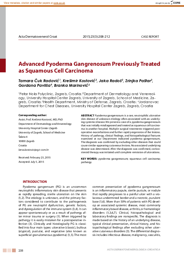 (PDF) Advanced Pyoderma Gangrenosum Previously Treated as Squamous Cell ...