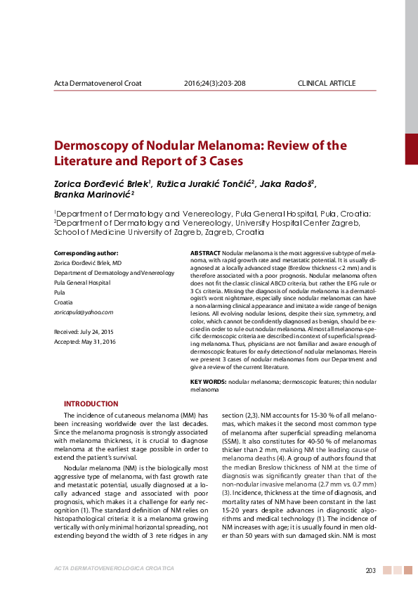 (PDF) Dermoscopy of Nodular Melanoma: Review of the Literature and ...