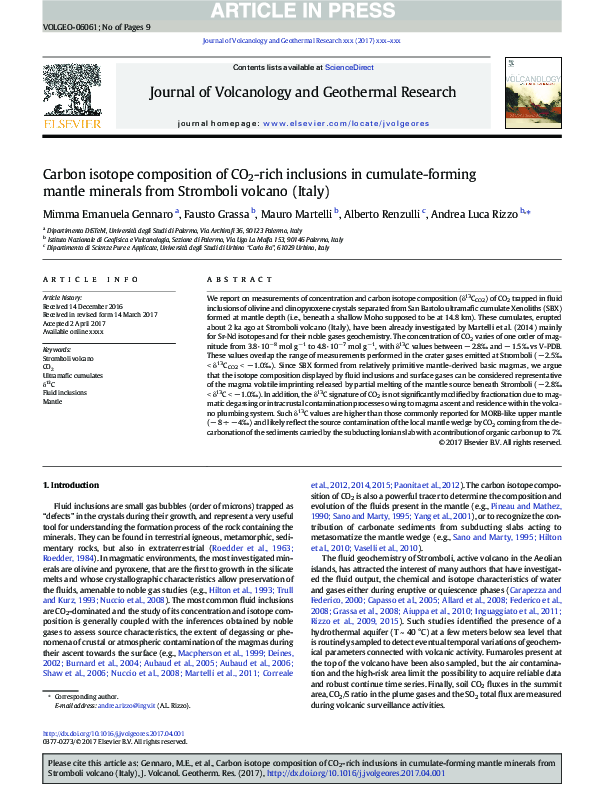 (PDF) Carbon isotope composition of CO 2 -rich inclusions in cumulate ...