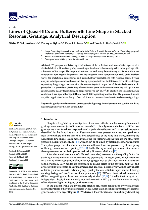 (PDF) Lines of Quasi-BICs and Butterworth Line Shape in Stacked ...