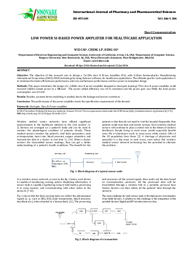 (PDF) LOW POWER SI-BASED POWER AMPLIFIER FOR HEALTHCARE APPLICATION ...