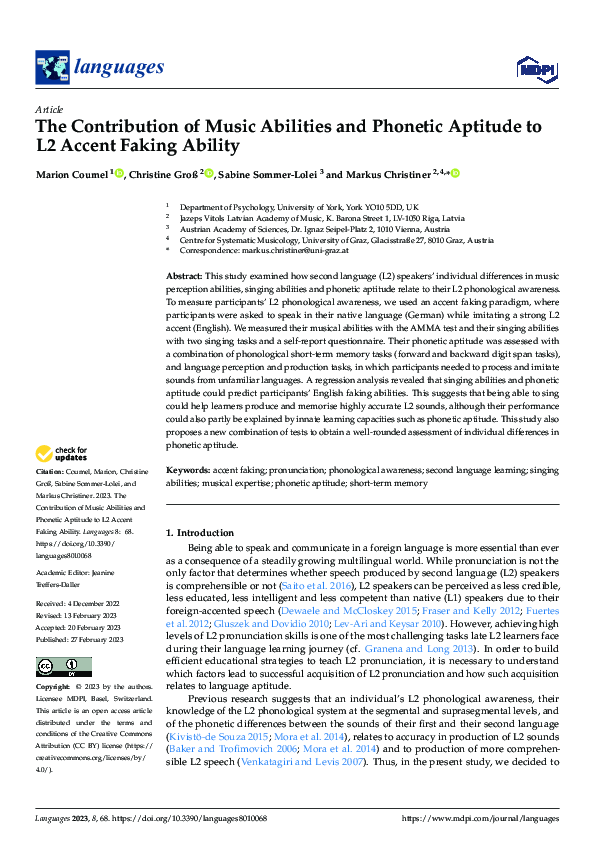 (PDF) The Contribution of Music Abilities and Phonetic Aptitude to L2 ...