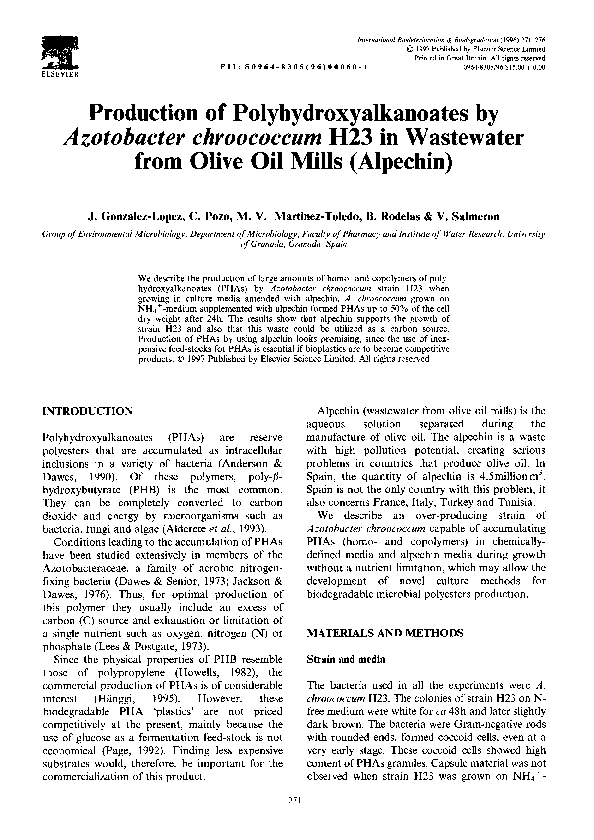 (PDF) Production of polyhydroxyalkanoates by Azotobacter chroococcum ...