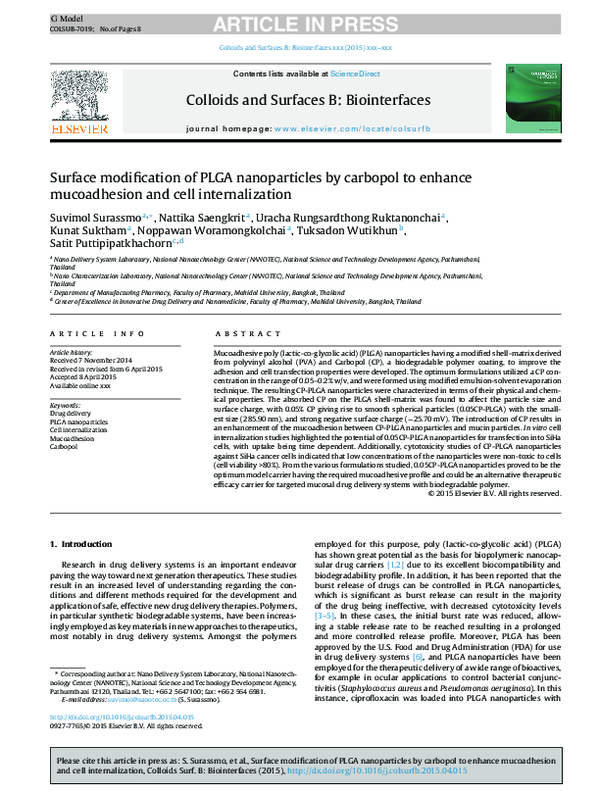 (PDF) Surface modification of PLGA nanoparticles by low molecular ...