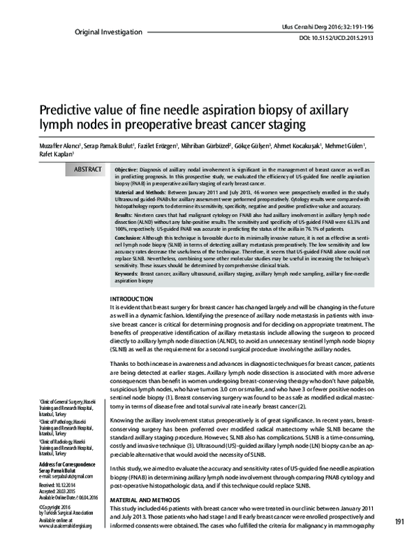 (PDF) Predictive value of fine needle aspiration biopsy of axillary ...