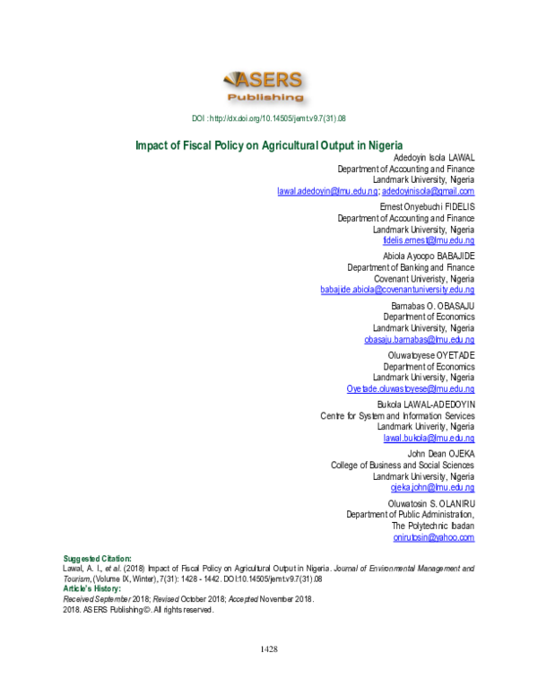 (PDF) Impact of Fiscal Policy on Agricultural Output in Nigeria
