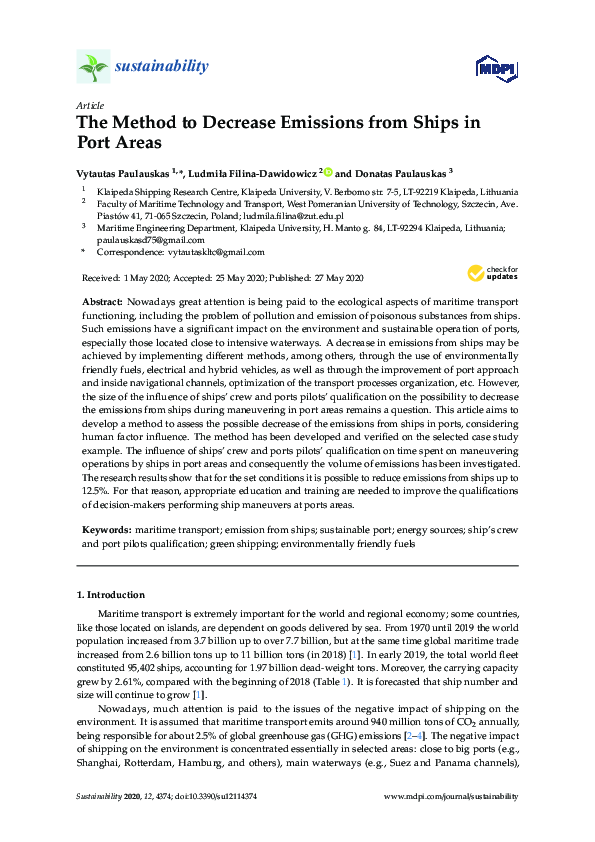(PDF) The Method to Decrease Emissions from Ships in Port Areas