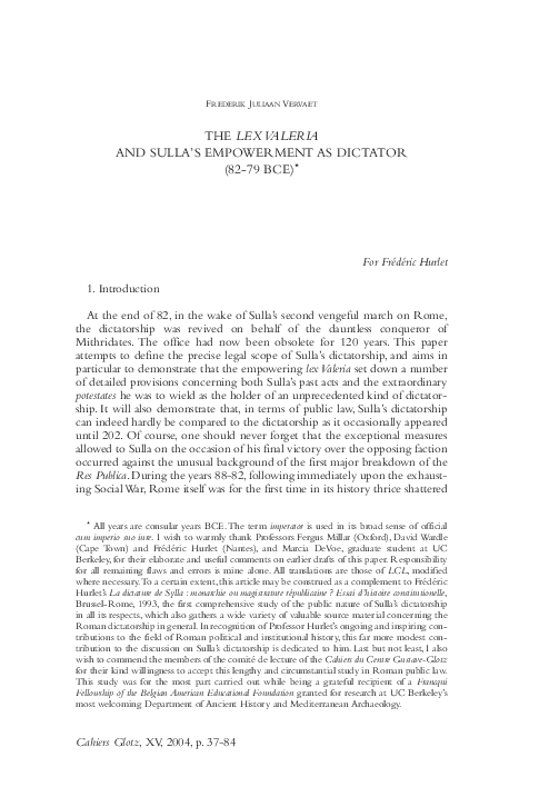 (PDF) The lex Valeria and Sulla's empowerment as dictator (8279 BCE