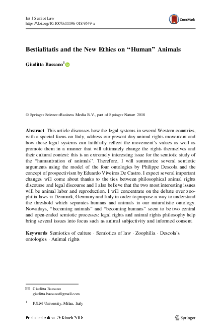 (PDF) Bestialitatis and the New Ethics on “Human” Animals