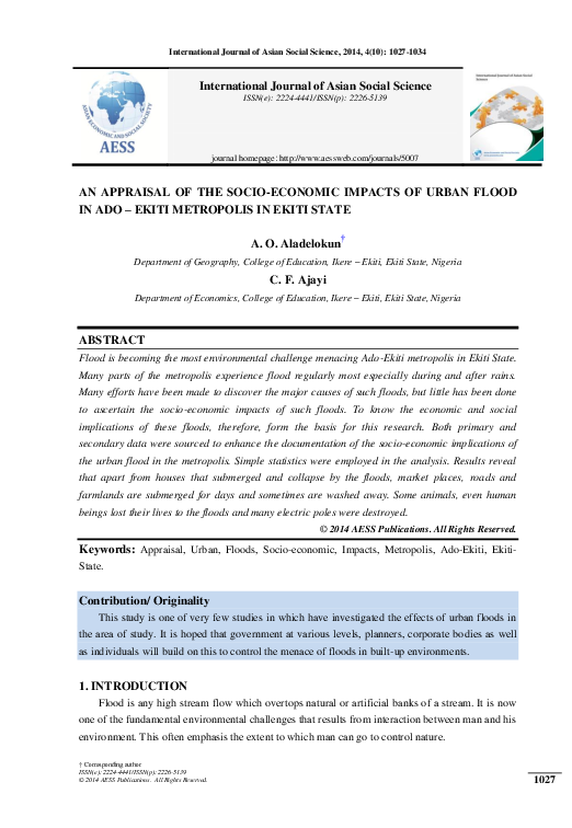 (PDF) An Appraisal of the Socio-Economic Impacts of Urban Flood in Ado ...