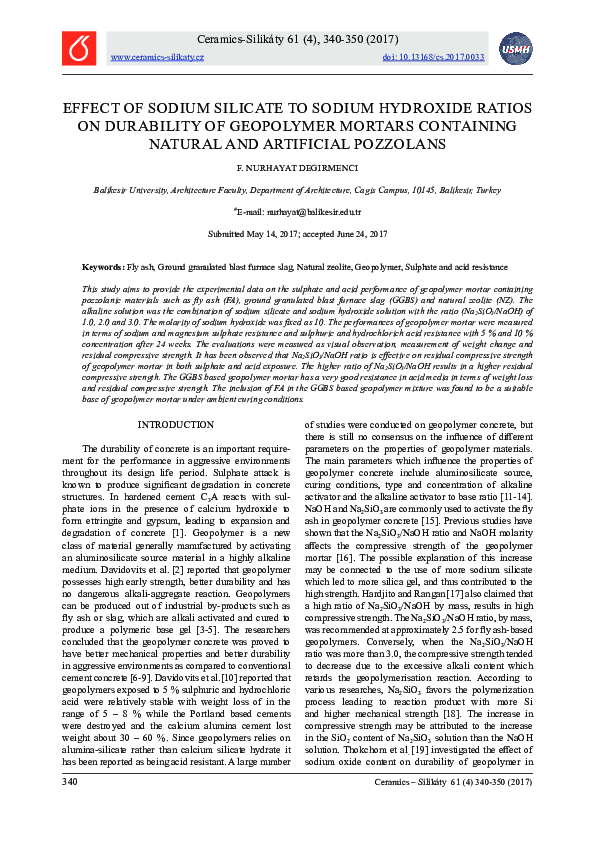 (PDF) Effect of Sodium Silicate to Sodium Hydroxide Ratios on Strength ...