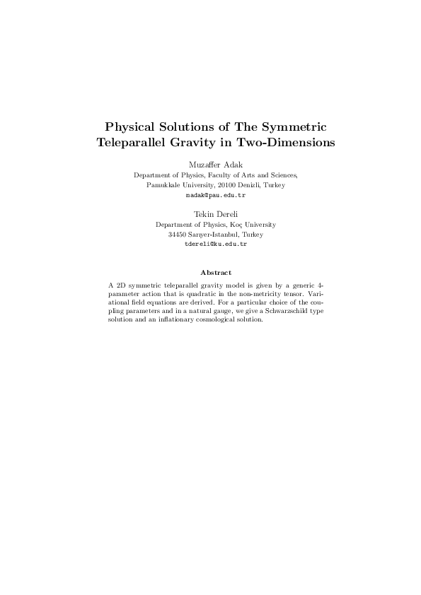 (PDF) Physical Solutions of The Symmetric Teleparallel Gravity in Two ...