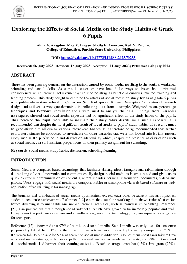 (PDF) Exploring the Effects of Social Media on the Study Habits of ...