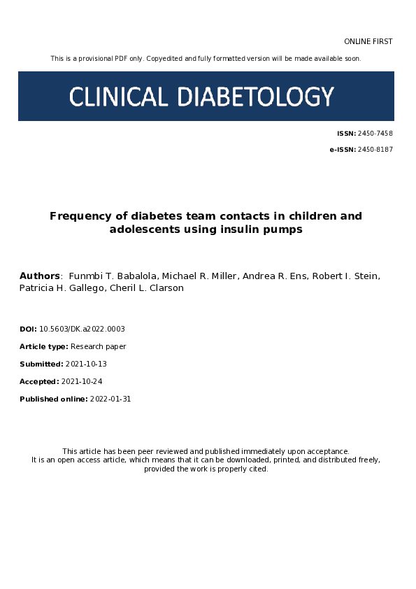 (PDF) Frequency of diabetes team contacts in children and adolescents ...